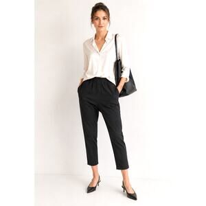 Nili Lotan 8 Elastic Waist Drawstring Paris Pants $495 Virgin Wool Jet Black NWT
